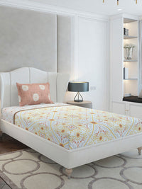 Monte Carlo Beige & Yellow Ethnic Motifs Cotton 144 TC Single Bedsheet Set-2.29 m x 1.52 m