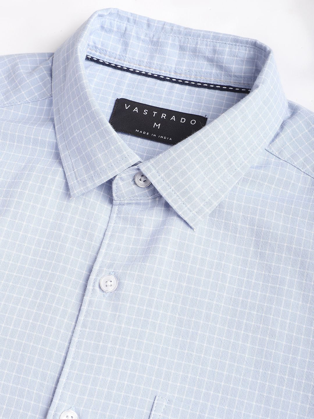 VASTRADO Men Classic Fit Spread Collar Micro Checked Cotton Casual Shirt