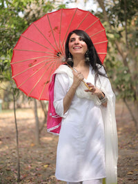 Kalini Women Rayon Embroidery A Line Kurta & Trousers With Tie & Dye Dupatta Set