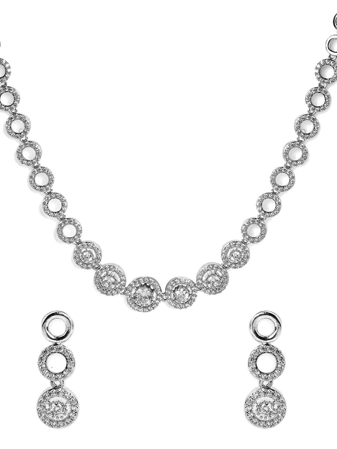 Rubans Rodium-Plated Cubic Zirconia-Studded Minimal Statement Jewellery Set