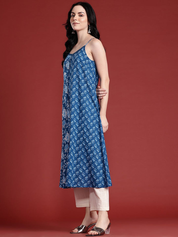 Anouk Floral Printed Shoulder Straps Pure Cotton A-Line Kurta