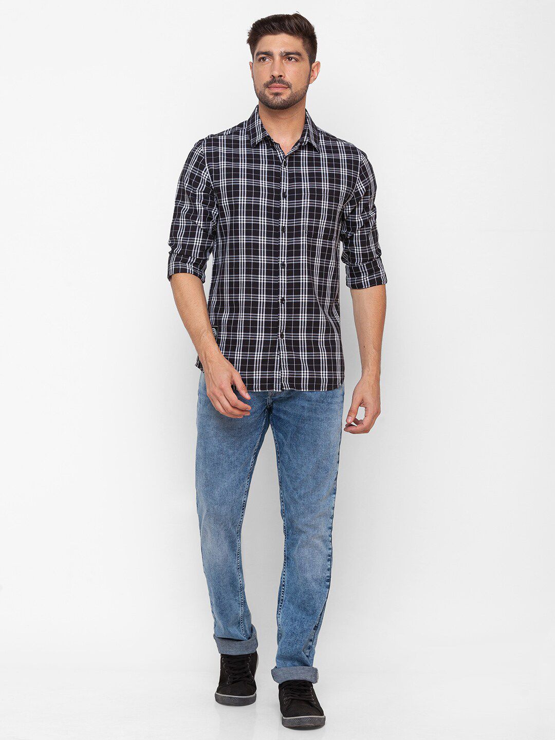 SPYKAR Men Black Slim Fit Tartan Checks Casual Shirt