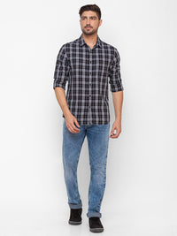 SPYKAR Men Black Slim Fit Tartan Checks Casual Shirt