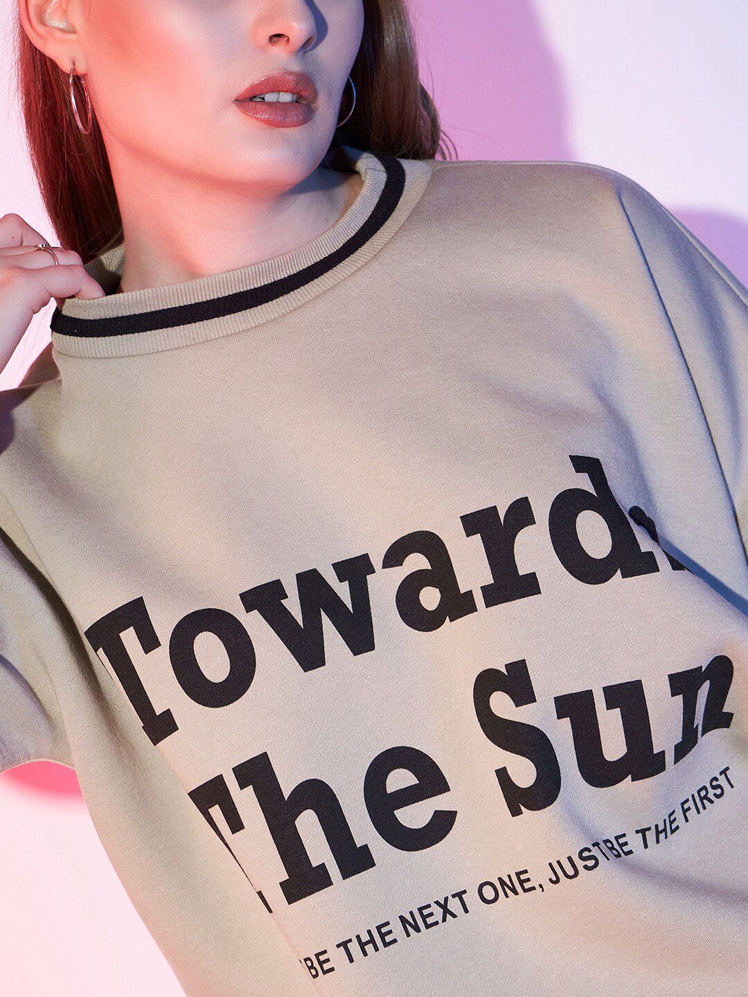 STREET 9 Typography Printed Fleece Pullover Sweatshirt