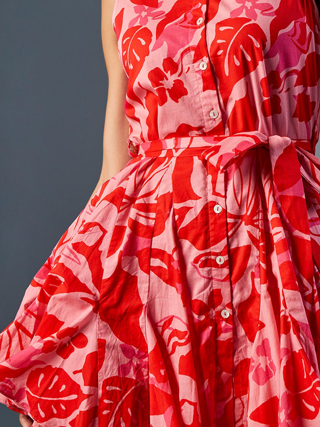 AND Floral Printed Fit & Flare Mini Pure Cotton Dress