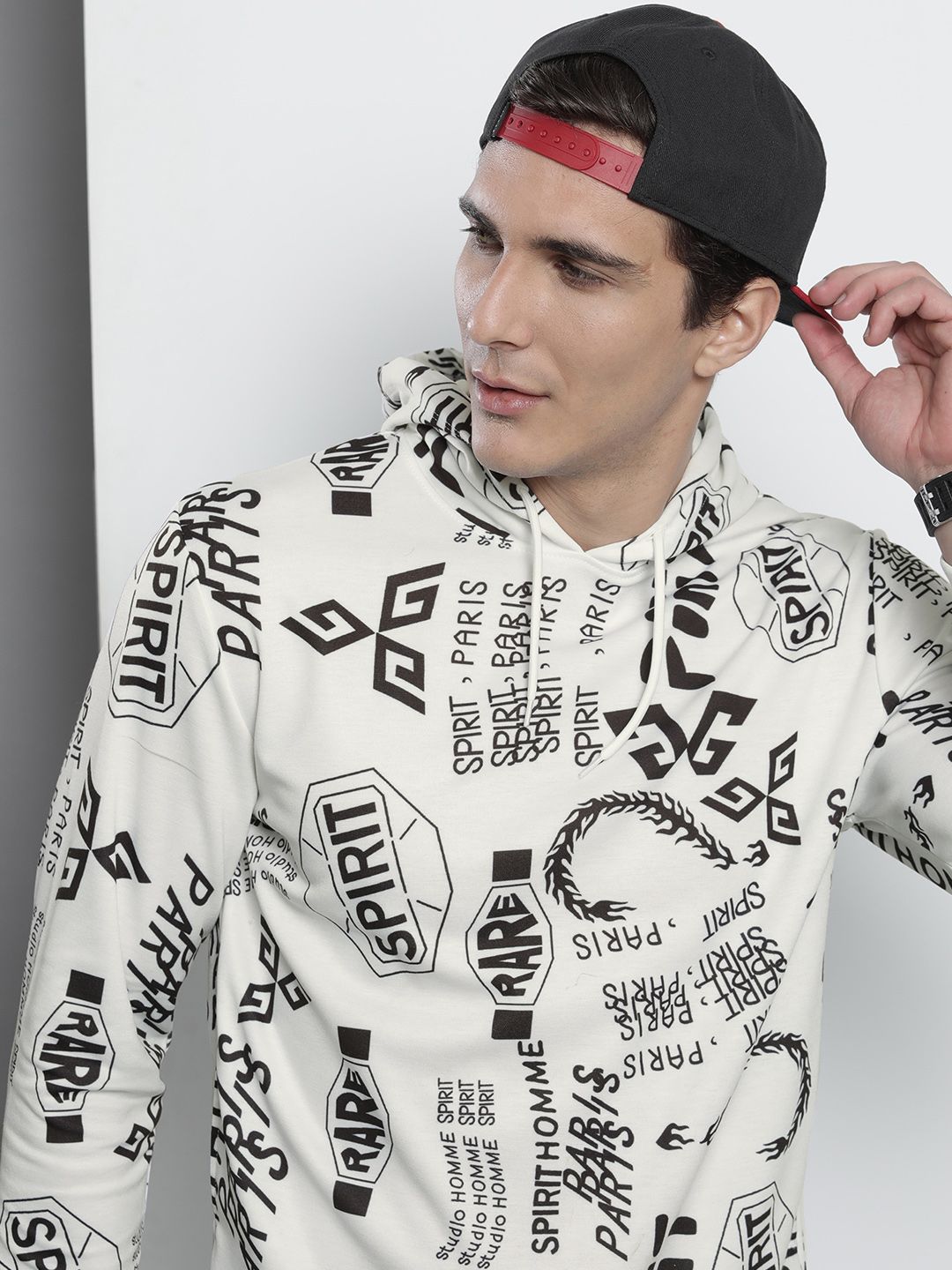 The Indian Garage Co Men White Printed Hooded Sweatshirt