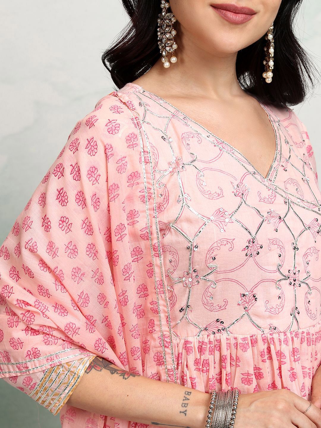Vishudh Ethnic Motifs Embroidered Sequinned Pure Cotton Kurta With Trousers & Dupatta