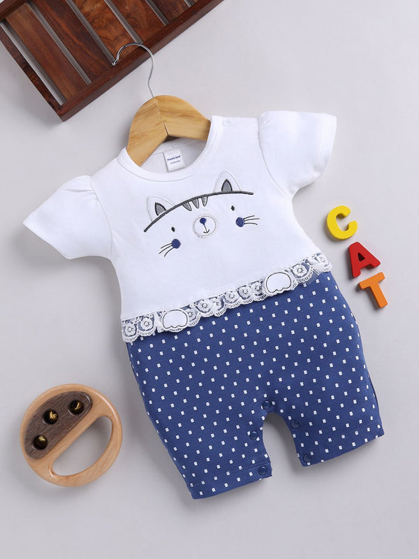 Moms Love Infant Girls Printed Cotton Rompers with Applique Detail