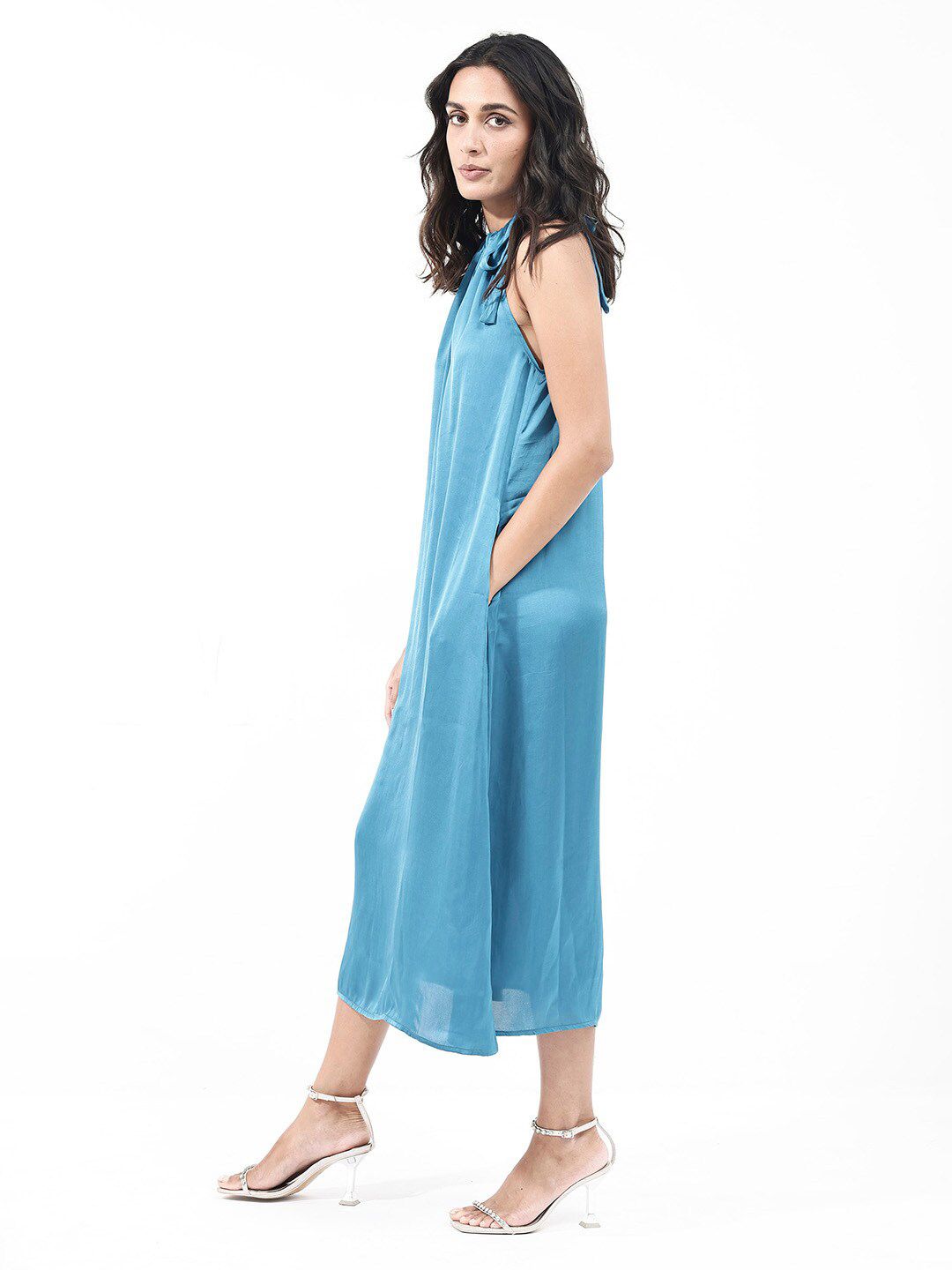 RAREISM High Neck Sleeveless A-Line Maxi Dress