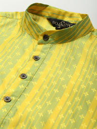 SOJANYA Men Yellow & Green Ethnic Motifs Kurta