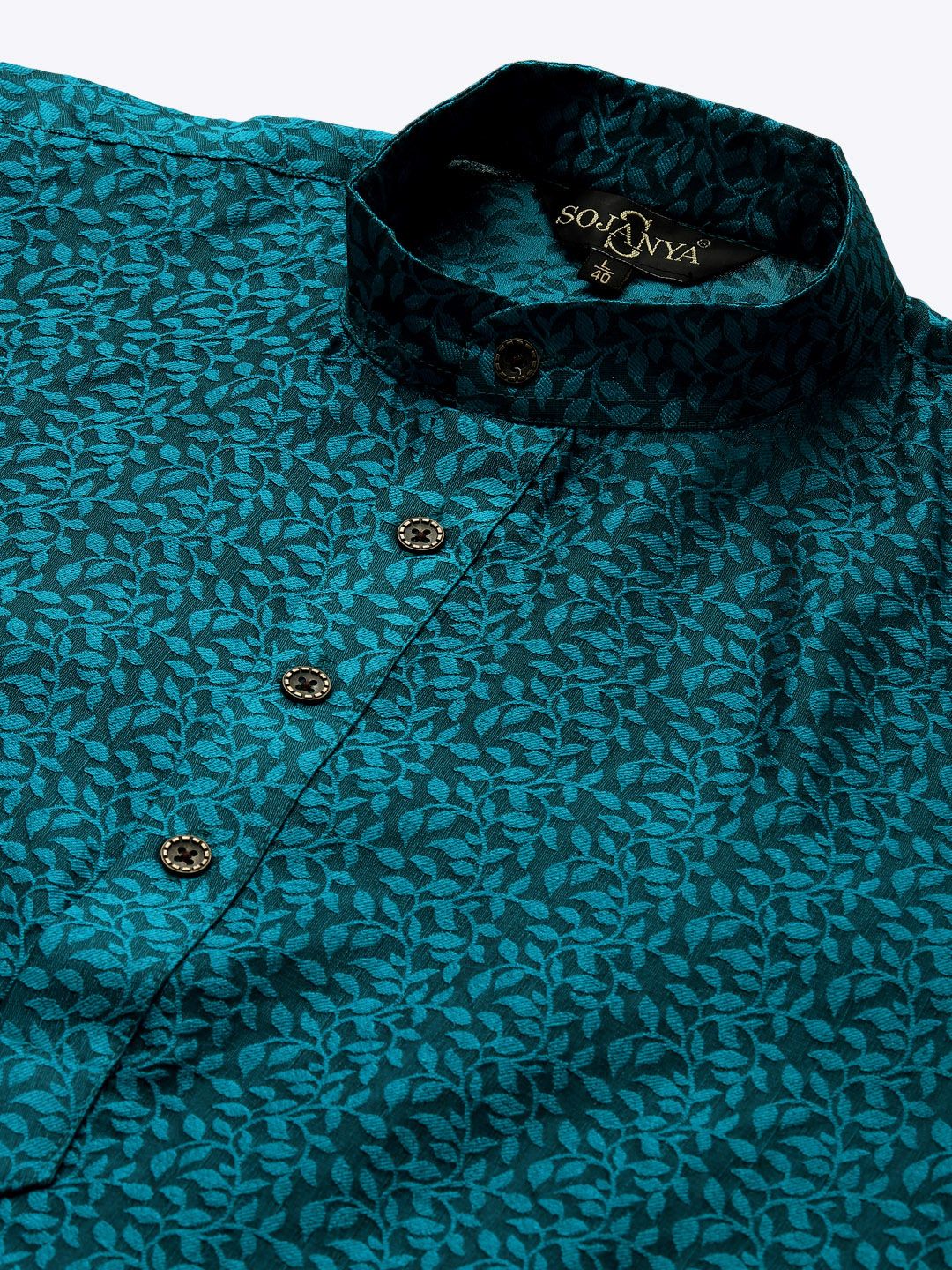 SOJANYA Men Turquoise Blue Ethnic Motifs Jacquard Kurta