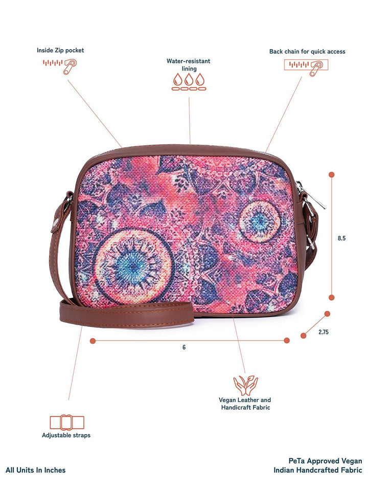 ZOUK Pink & Navy Blue Space Chakra Woven Design Handcrafted Vegan Leather Sustainable Sling Bag