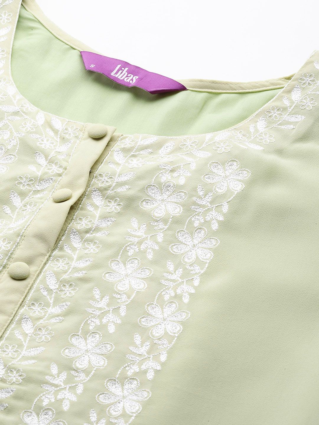 Libas Floral Embroidered Thread Work Pastel Pure Georgette Kurta