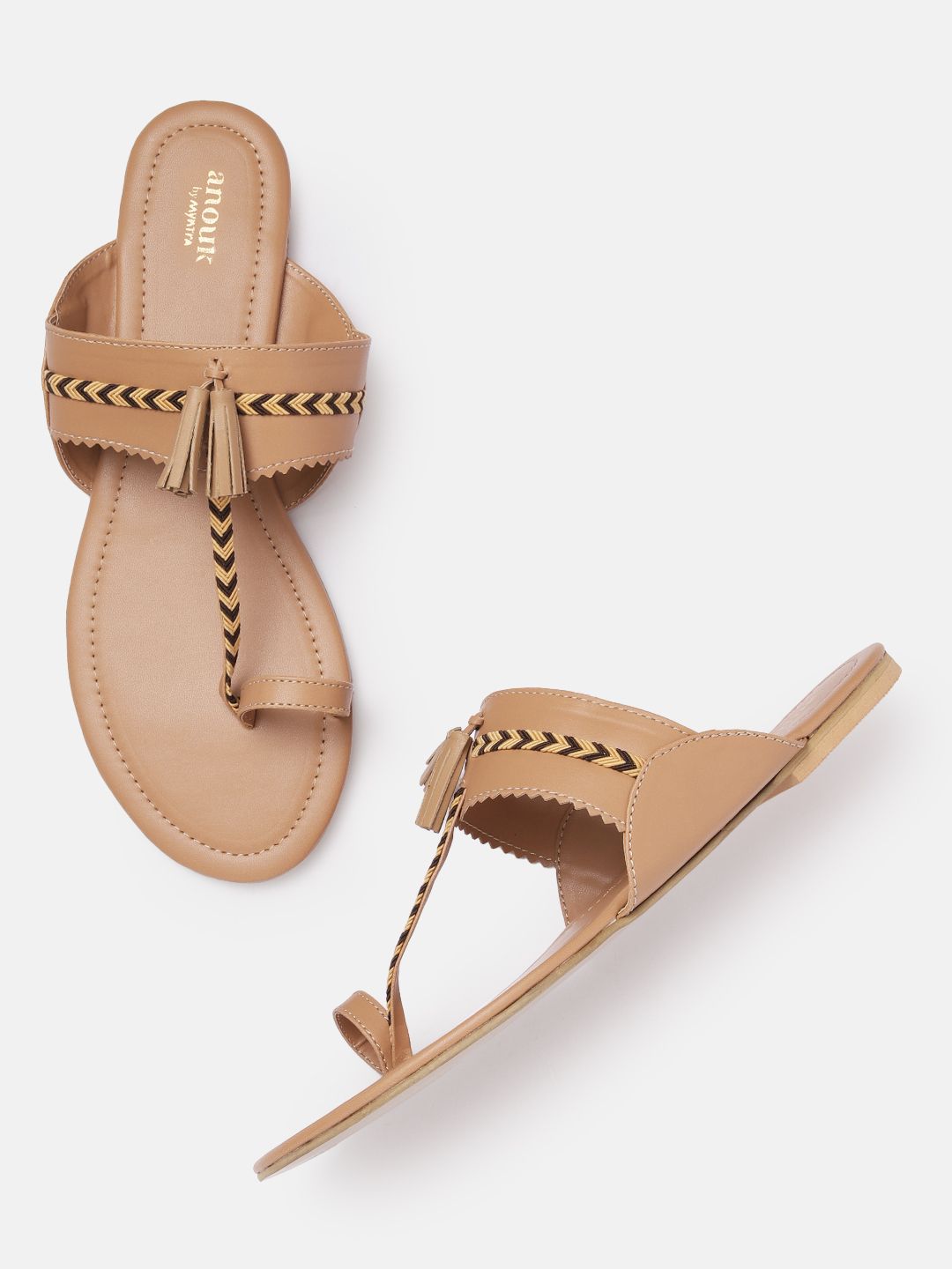 Anouk Women Woven Ethnic One Toe Flats with Tassels