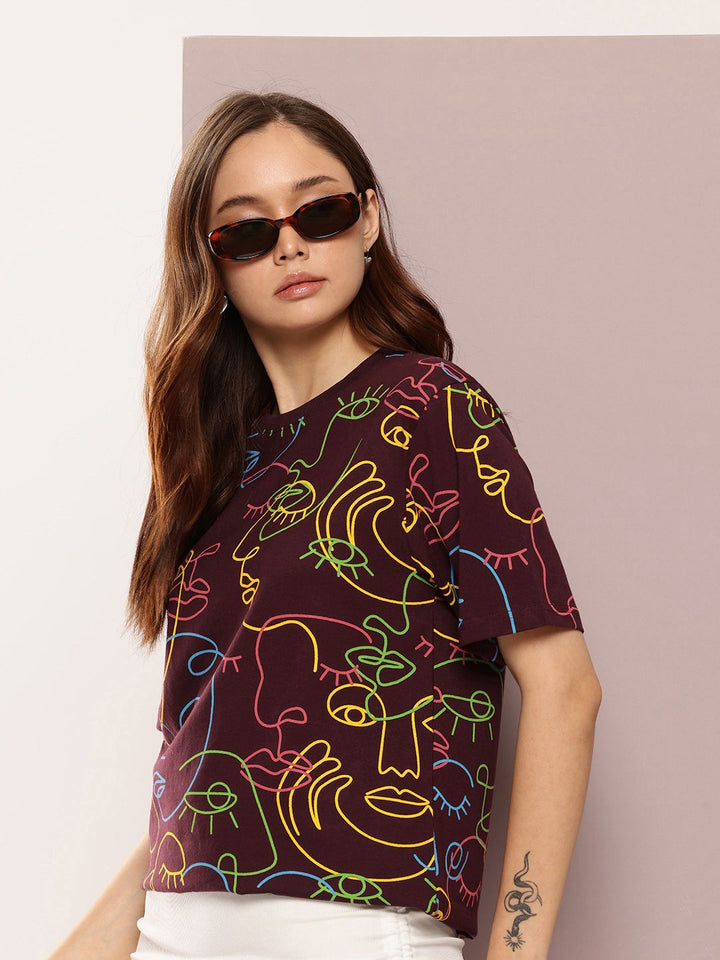 DILLINGER Women's Oversized Crew Neck Printed Tshirt