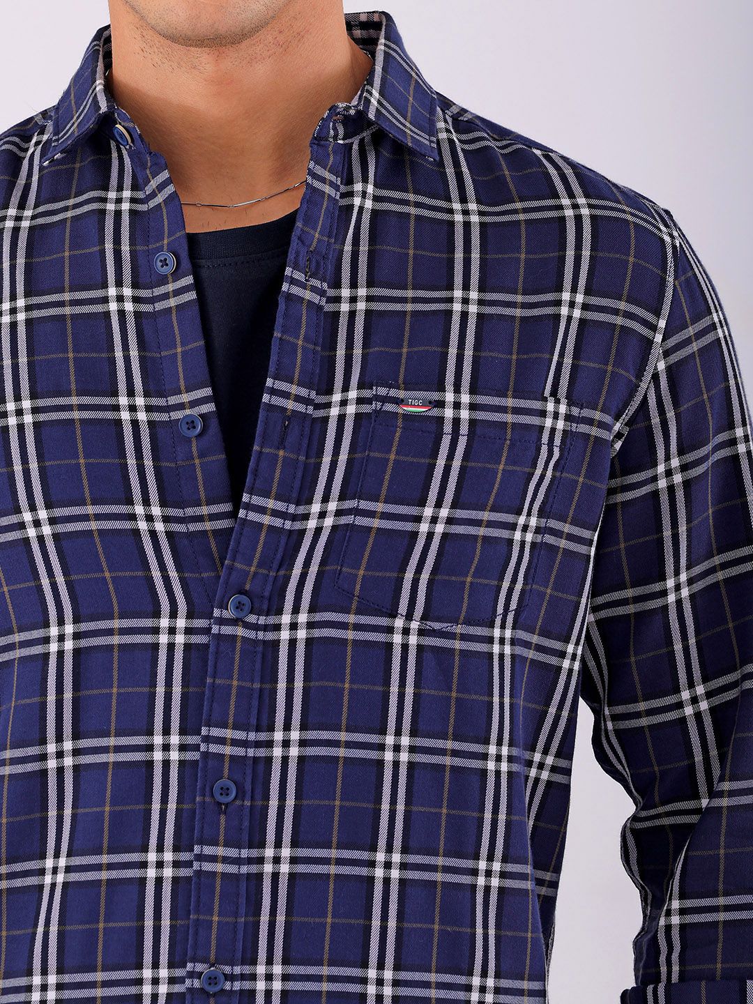 The Indian Garage Co Men Spread Collar Tartan Checked Cotton Slim Fit Casual Shirt