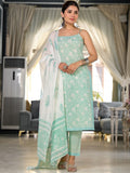 Vishudh Blue Floral Printed Regular Pure Cotton Kurta with Trousers & With Dupatta