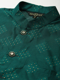 SOJANYA Men Solid Silk Blend Kurta with Churidar & Nehru Jacket