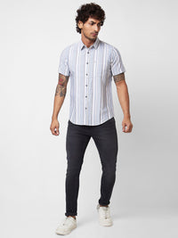 SPYKAR Vertical Striped Spread Collar Short Sleeves Cotton Casual Shirt