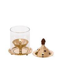 eCraftIndia Gold-Toned Brass Akhand Diya with Glass