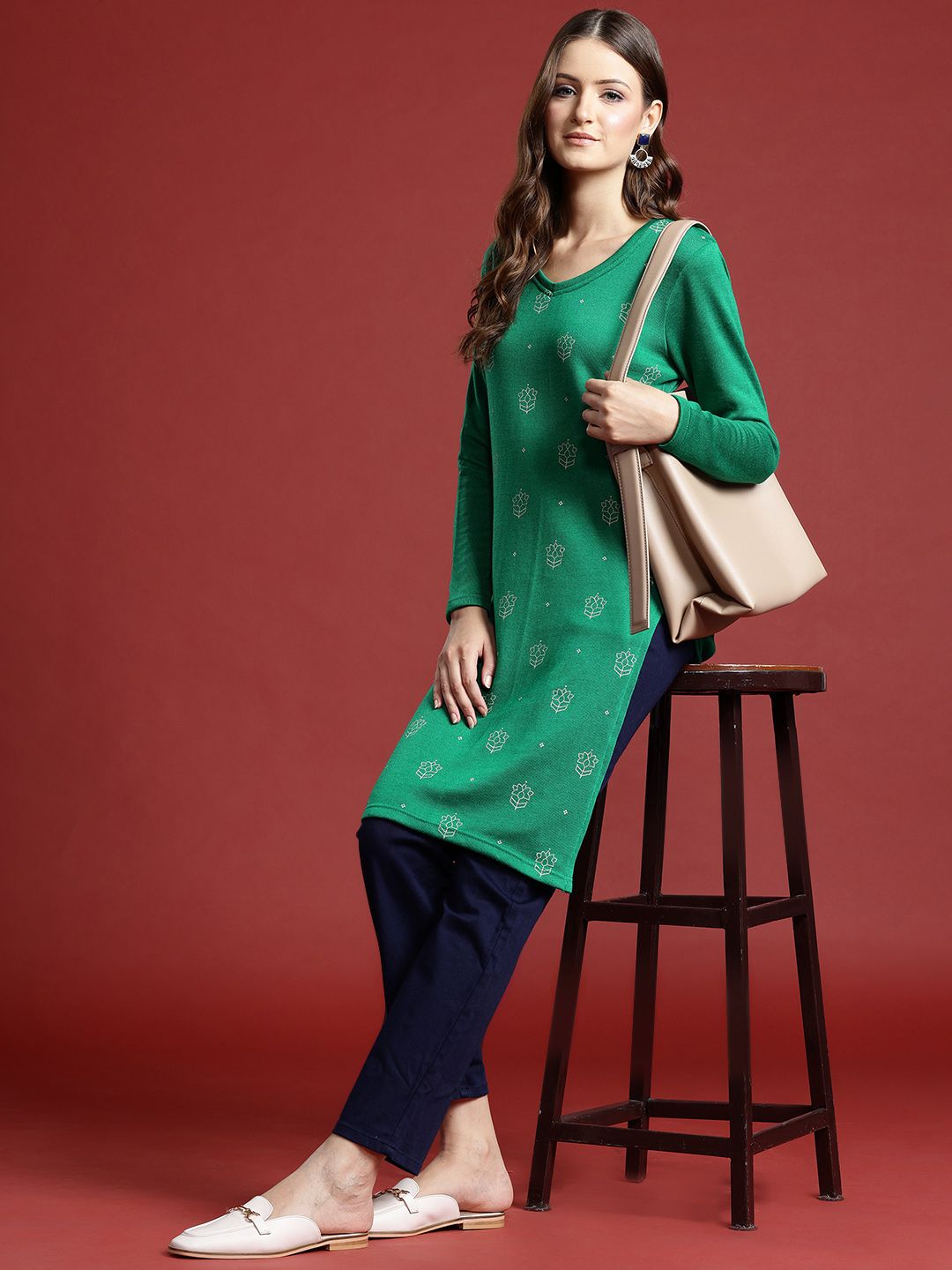 Anouk Floral Printed Winter Kurta