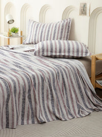 Story@home Cadar Katil King 240 TC Cotton Berjalur Merah &amp; Putih Dengan 2 Sarung Bantal