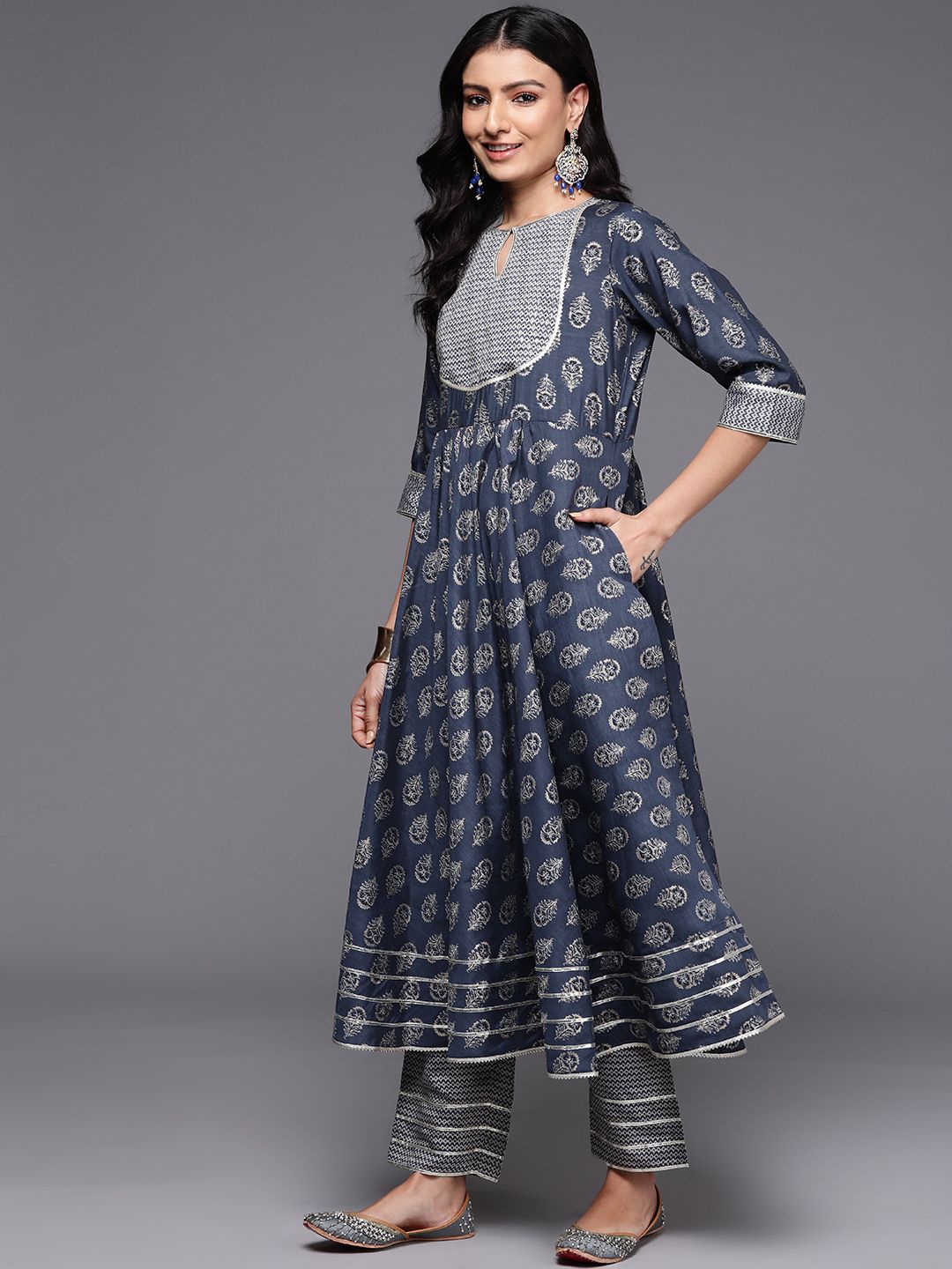 Libas Floral Printed Pleated Gotta Patti Kurta with Palazzos & Dupatta
