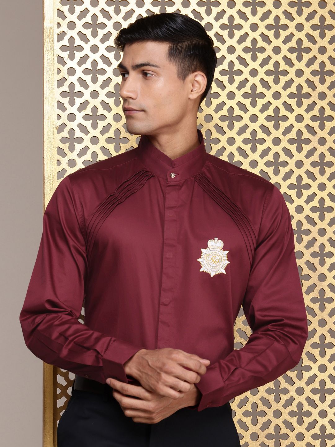 House of Pataudi Embroidered Pure Cotton Opaque Party Shirt