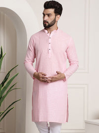 SOJANYA Men Pink Checked Dobby Weave Kurta