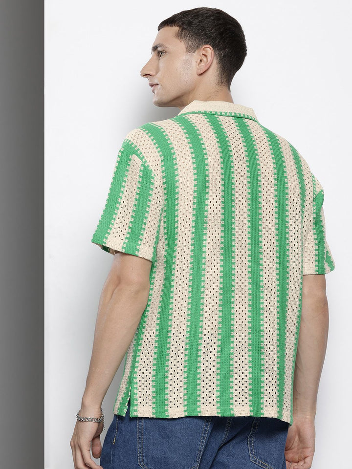 The Indian Garage Co Men Textured Open Weave Knitted Relaxed Fit Shirt