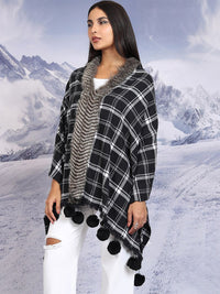 Tokyo Talkies Checked Tasselled Open Front Flannel Checked Shrug