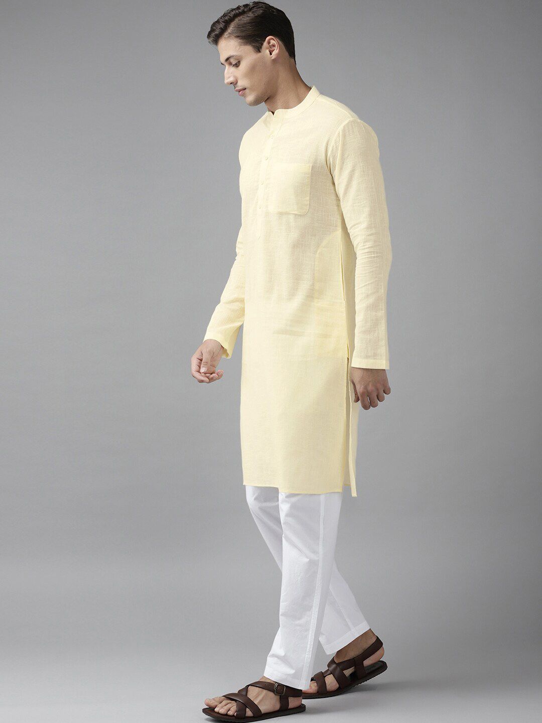 See Designs Men Cream-Coloured Slub Effect Pure Cotton Kurta