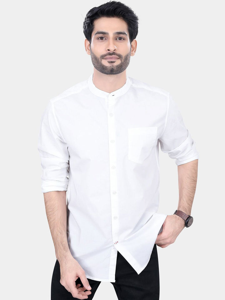 VASTRADO Classic Mandarin Collar Long Sleeves Slim Fit Casual Shirt