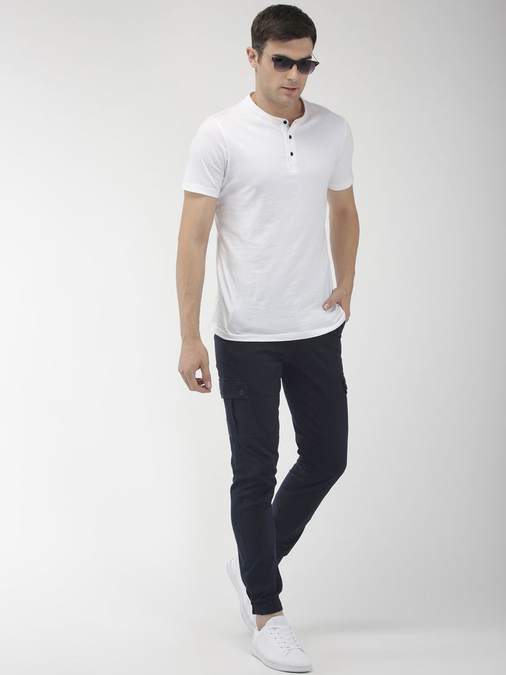 The Indian Garage Co Men Navy Blue Slim Fit Solid Cargo Style Joggers