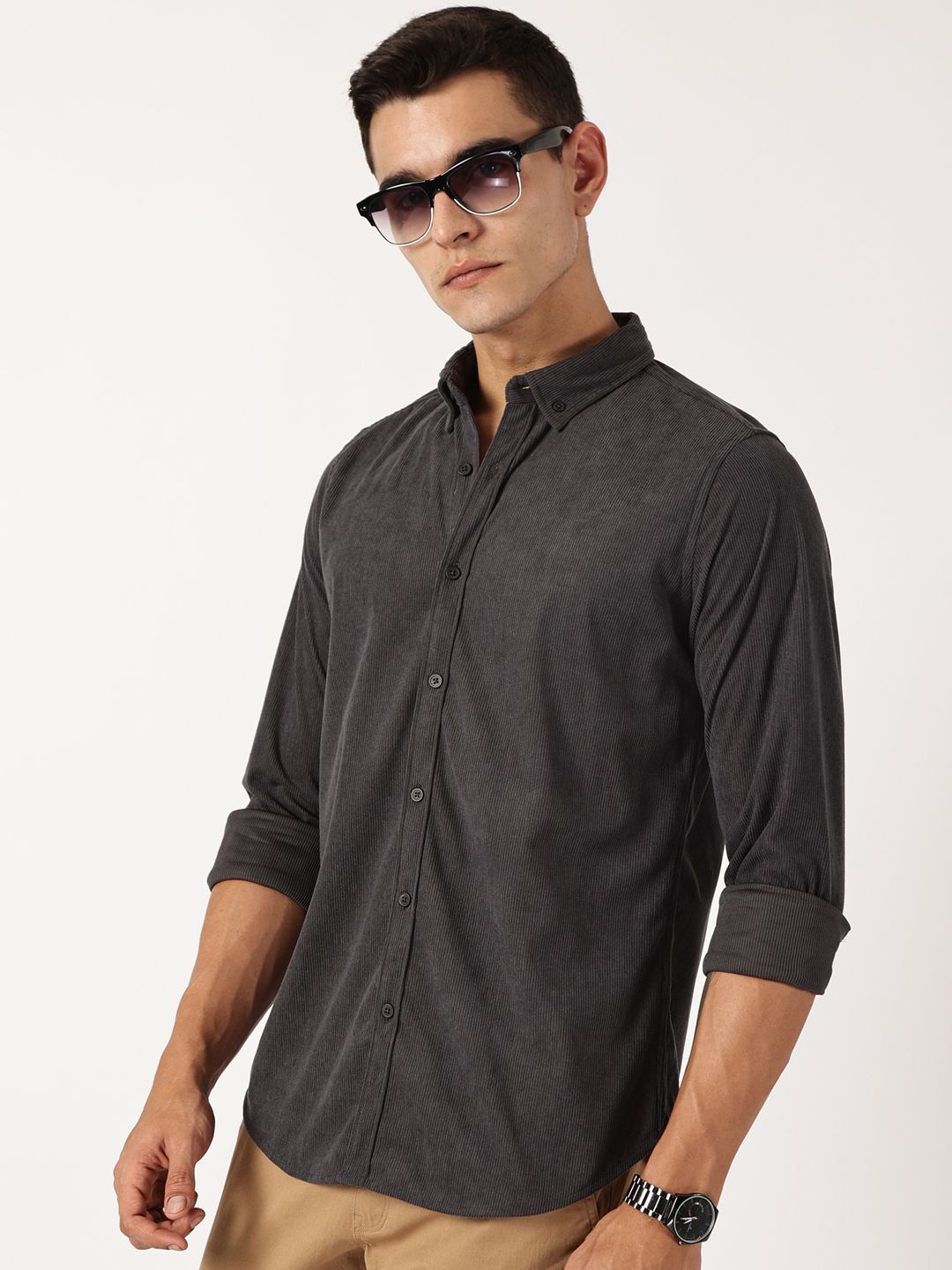 Thomas Scott Men Premium Button-Down Collar Corduroy Cotton Casual Shirt