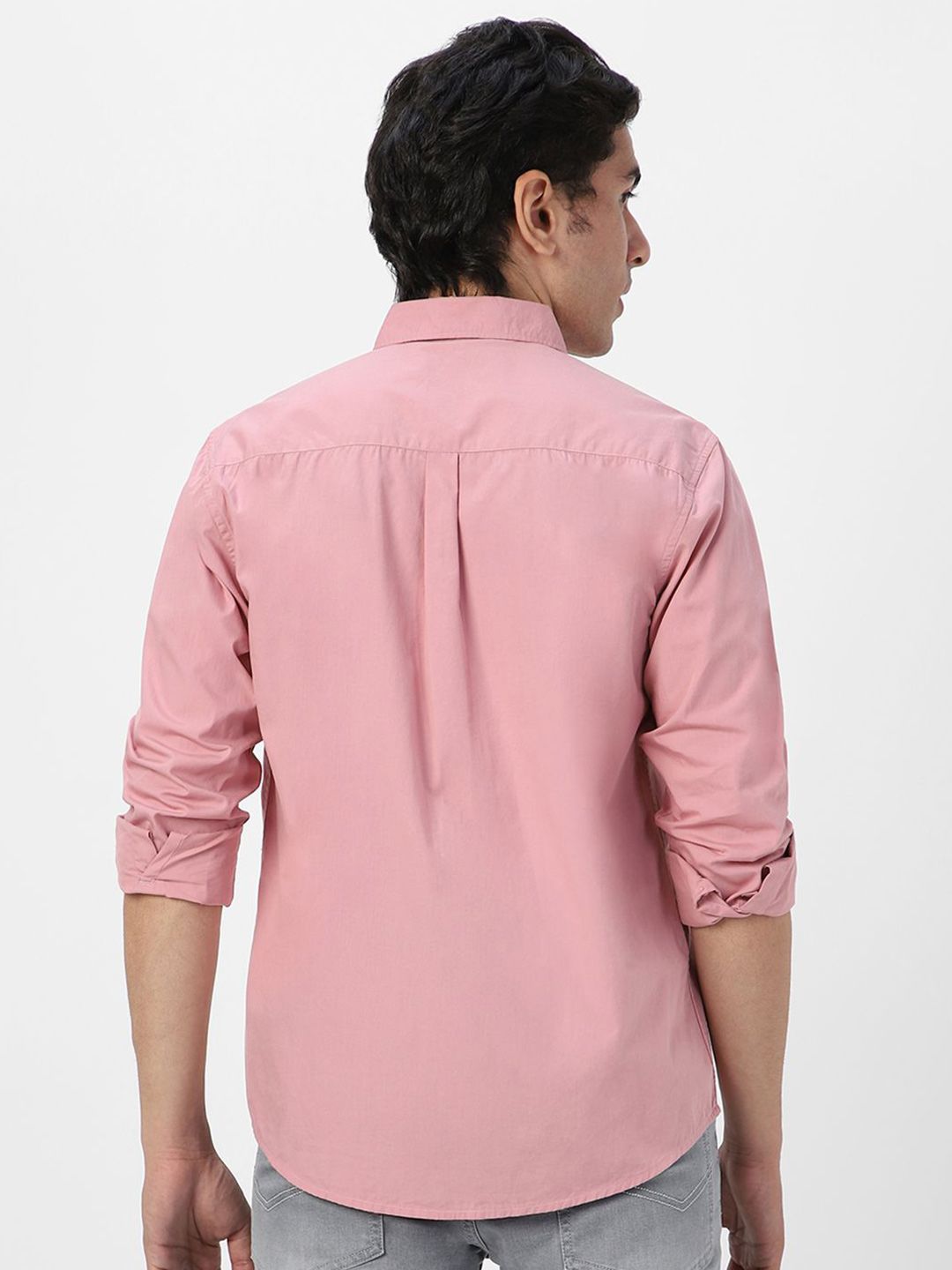 Urbano Fashion Men Spread Collar Solid Cotton Casual Shirt