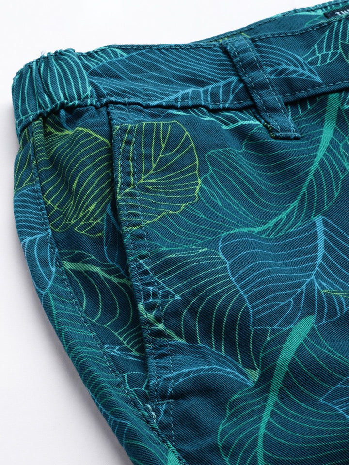 The Indian Garage Co Men Teal Blue & Green Printed Slim Fit Shorts