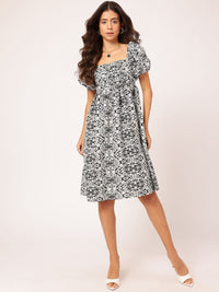 DressBerry Cultural Chic Ethnic Printed Puff Sleeve Fit & Flare Dress