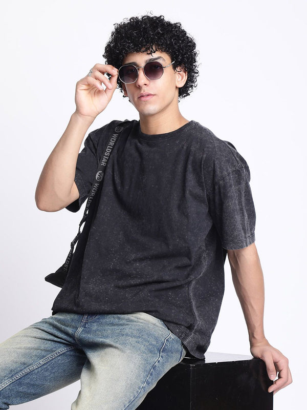 Bene Kleed Men Acid Wash Round Neck Cotton T-shirt