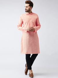 SOJANYA Men Peach-Coloured Woven Design Straight Kurta