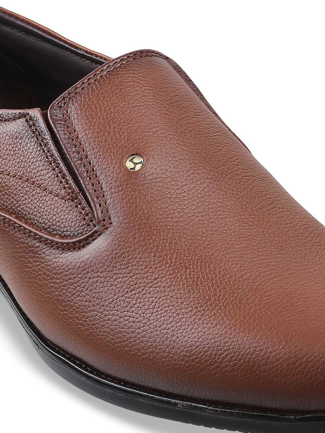 Mochi Men Tan Brown Solid Leather Formal Slip-Ons