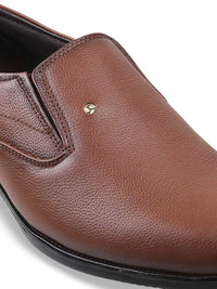 Mochi Men Tan Brown Solid Leather Formal Slip-Ons