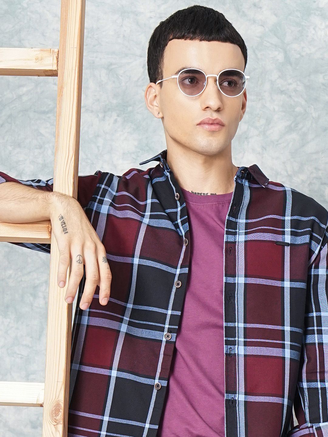 The Indian Garage Co Men Burgundy Checked Casual Shirt
