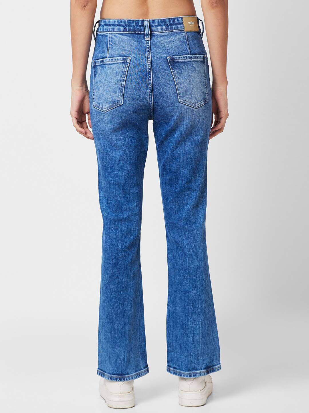 SPYKAR Women Bootcut Low Distress Heavy Fade Stretchable Jeans