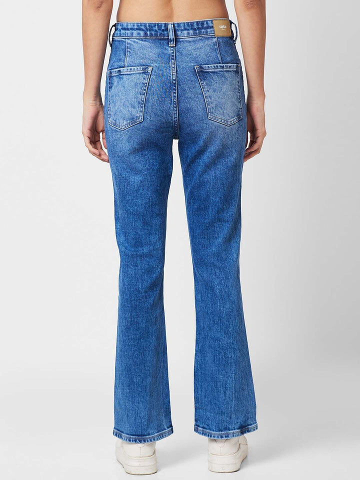 SPYKAR Women Bootcut Low Distress Heavy Fade Stretchable Jeans