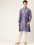 SOJANYA Men Blue & Golden Woven Design Straight Kurta