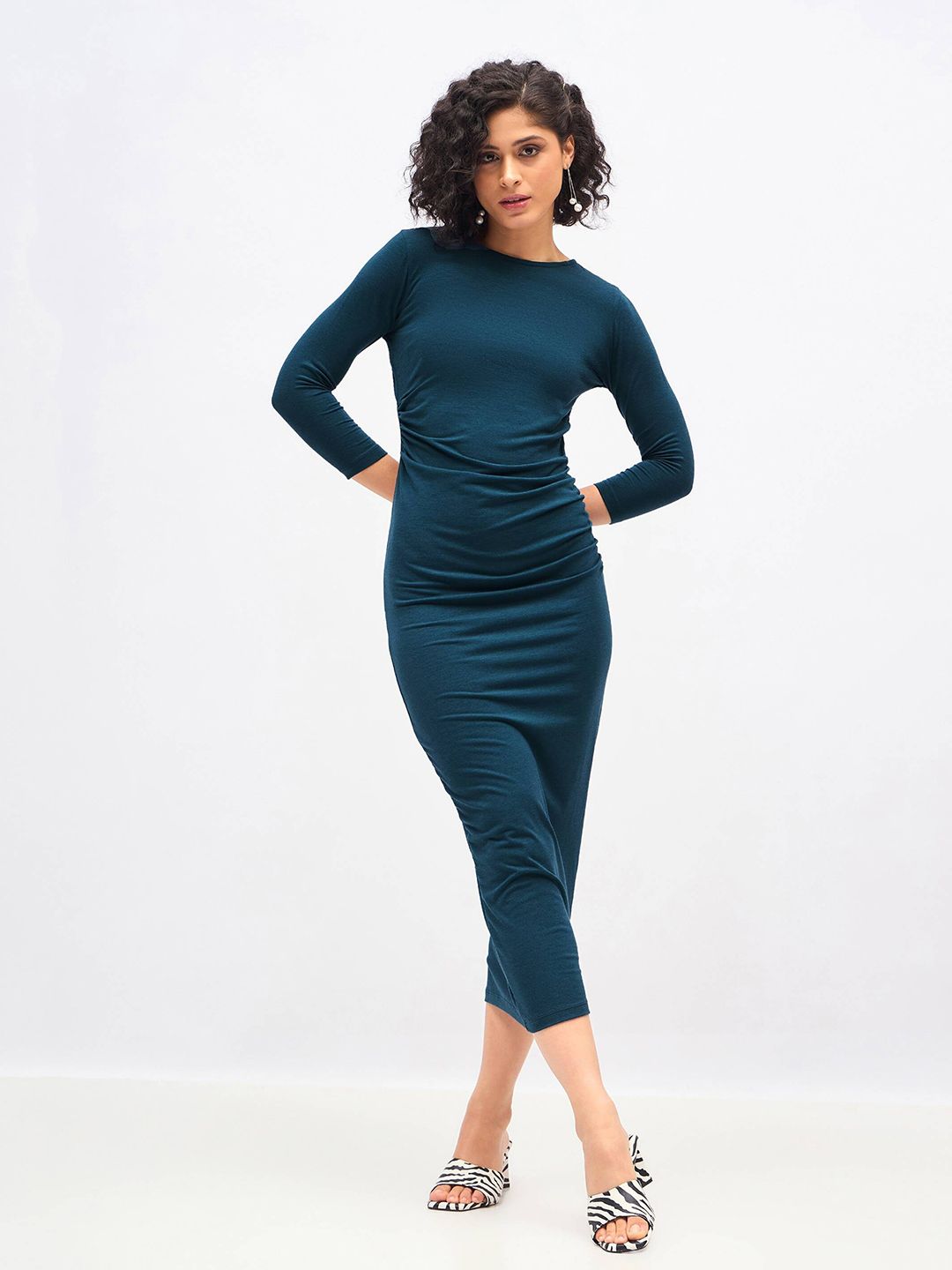 SASSAFRAS Teal Blue Bodycon Midi Dress