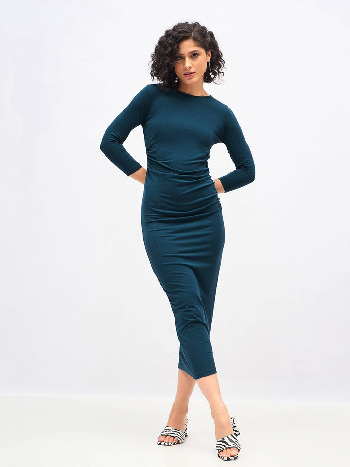 SASSAFRAS Teal Blue Bodycon Midi Dress