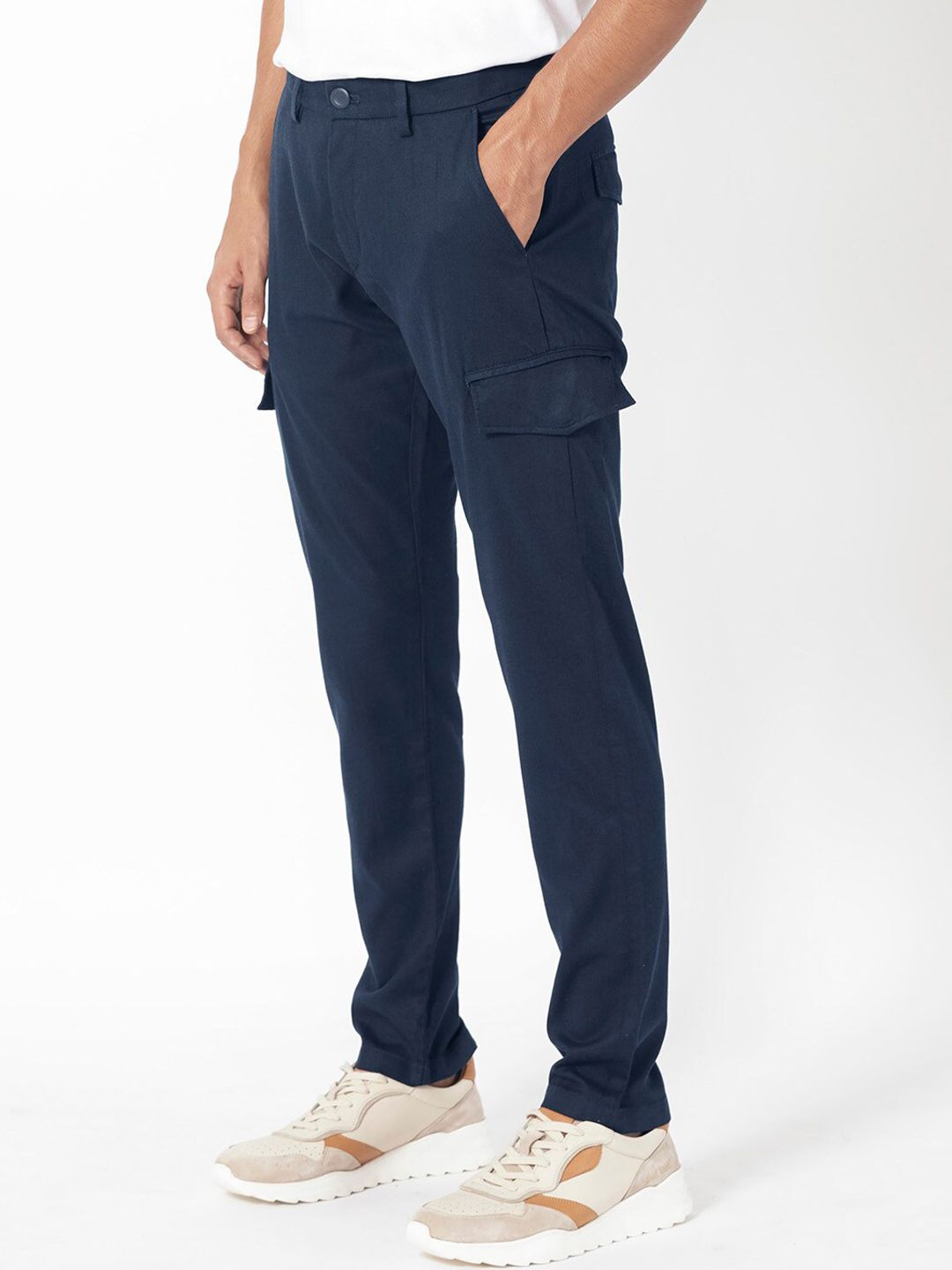 RARE RABBIT Men Curo Slim Fit Mid-Rise Plain Cotton Cargo Trouser