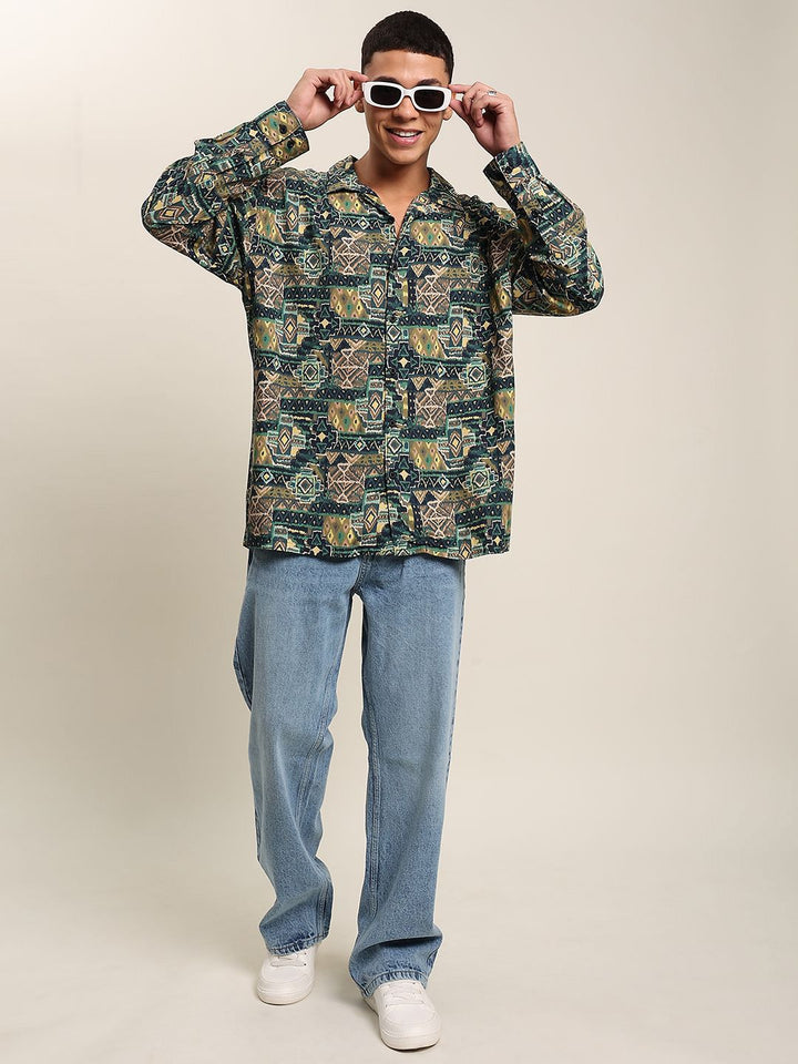 Bene Kleed Men Abstract Printed Opaque Oversize Casual Shirt